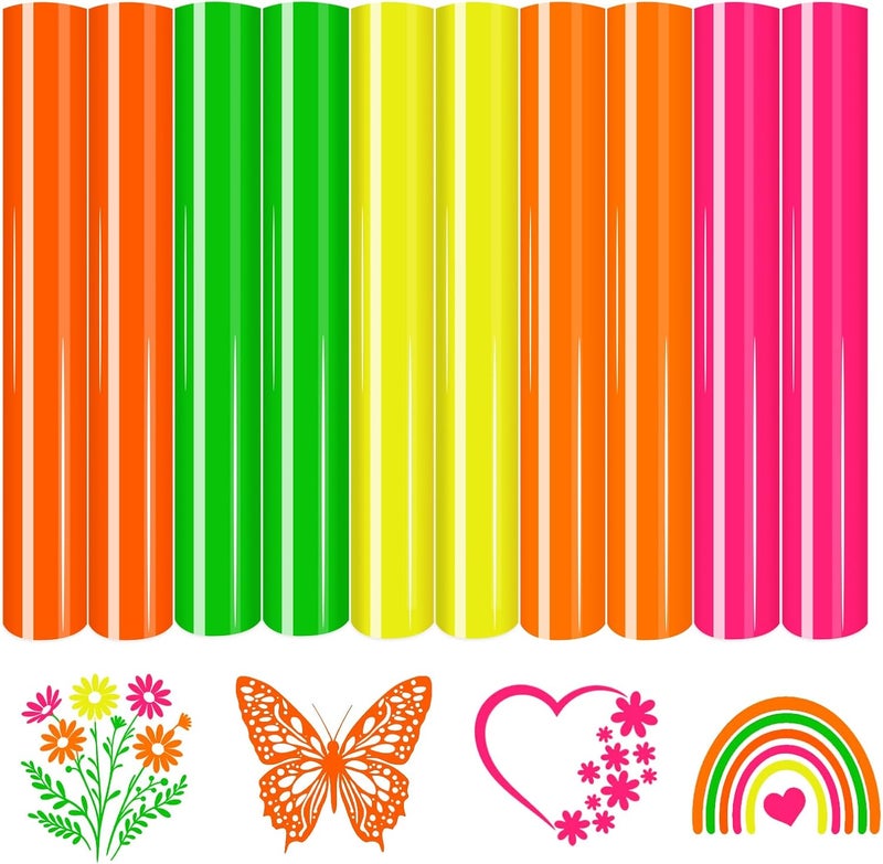 Tintnut Neon PU HTV for T-Shirt 12x10 inch 10 Sheets 5 Assorted Color Iron on Vinyl Heat Transfer Vinyl Bundle Easy to Weed HTV Vinyl for DIY T-Shirts - Image 1